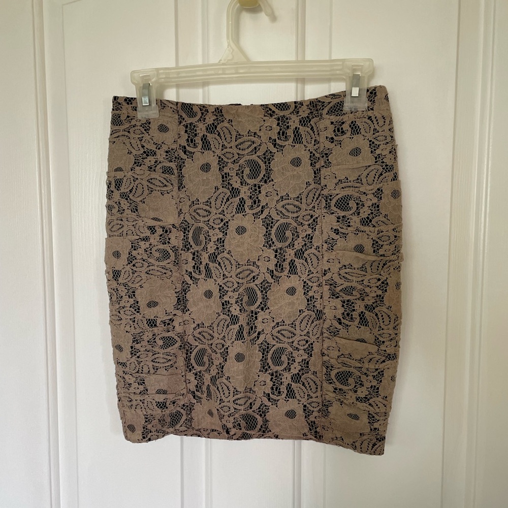 Bebe XS Cotton and lace pencil skirt Beige and black Y2K Vintage